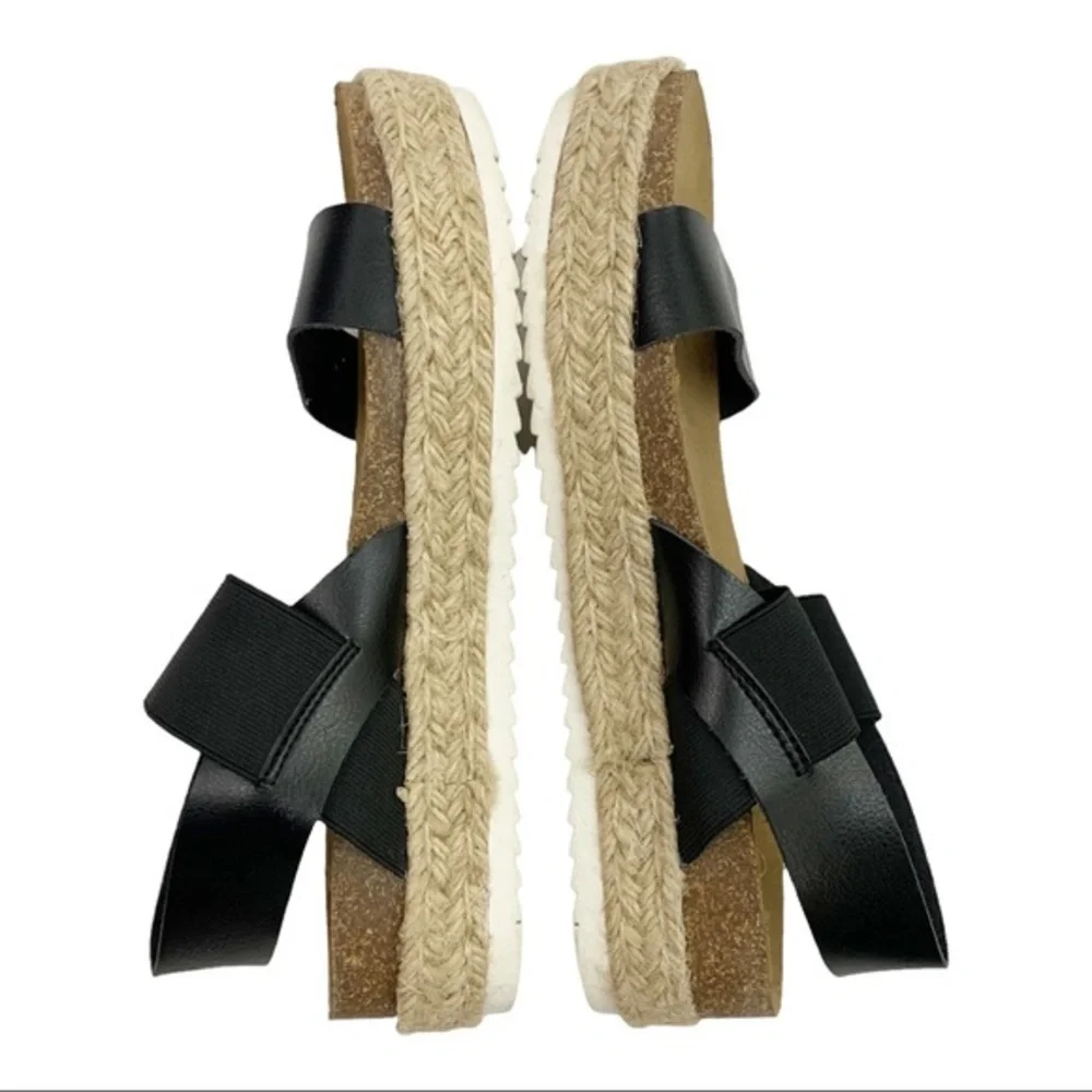 Big Buddha Espadrille Platform Vegan Leather Sandals Women’s Black Brown Size 9